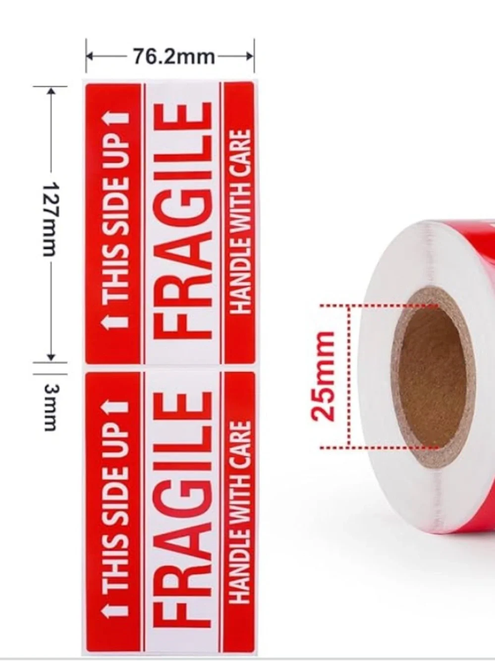 3x5 Inch Handle with Care This Side Up 100 Permanent Adhesive Fragile Stickers